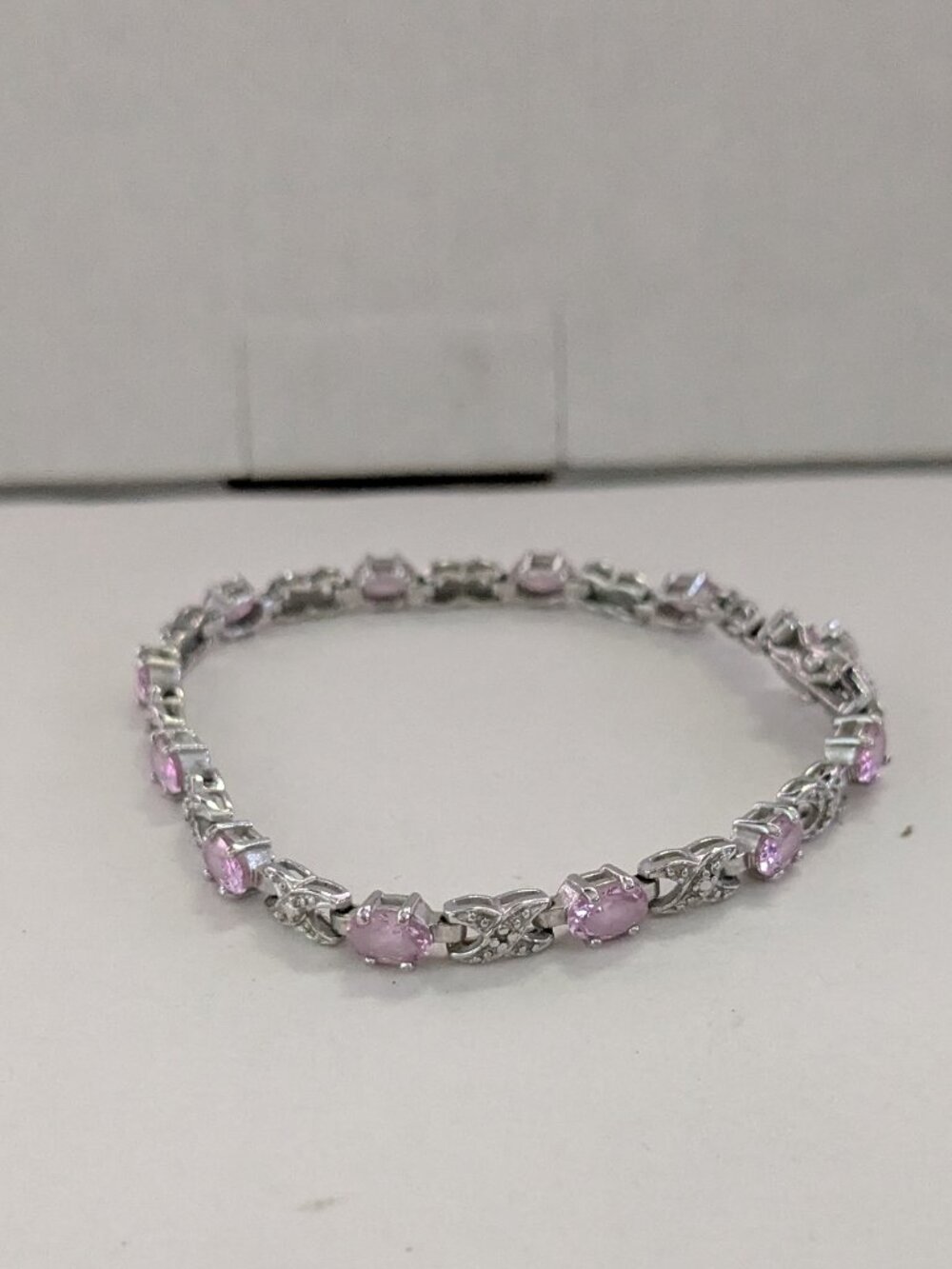 ROSS SIMONS 925 Sterling Silver Pink Crystal X Link Bracelet - Picture 5 of 10